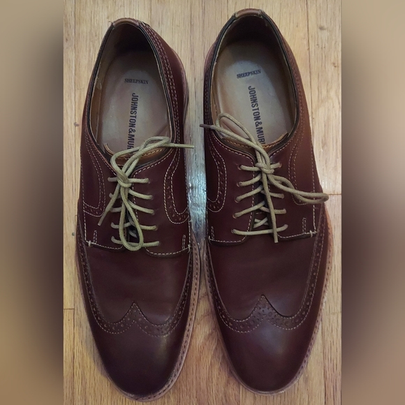 JOHNSTON & MURPHY 20-9513 SHEEPSKIN MEN'S BROWN WINGTIP OXFORDS SIZE 11 M - Picture 7 of 13